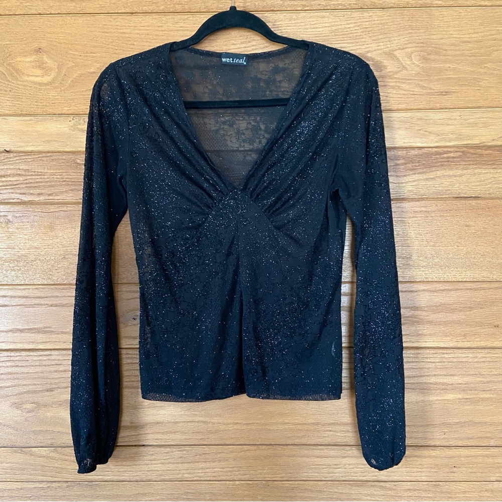 Wet Seal 90s Y2K vintage black burnout velvet sheer whismigoth top